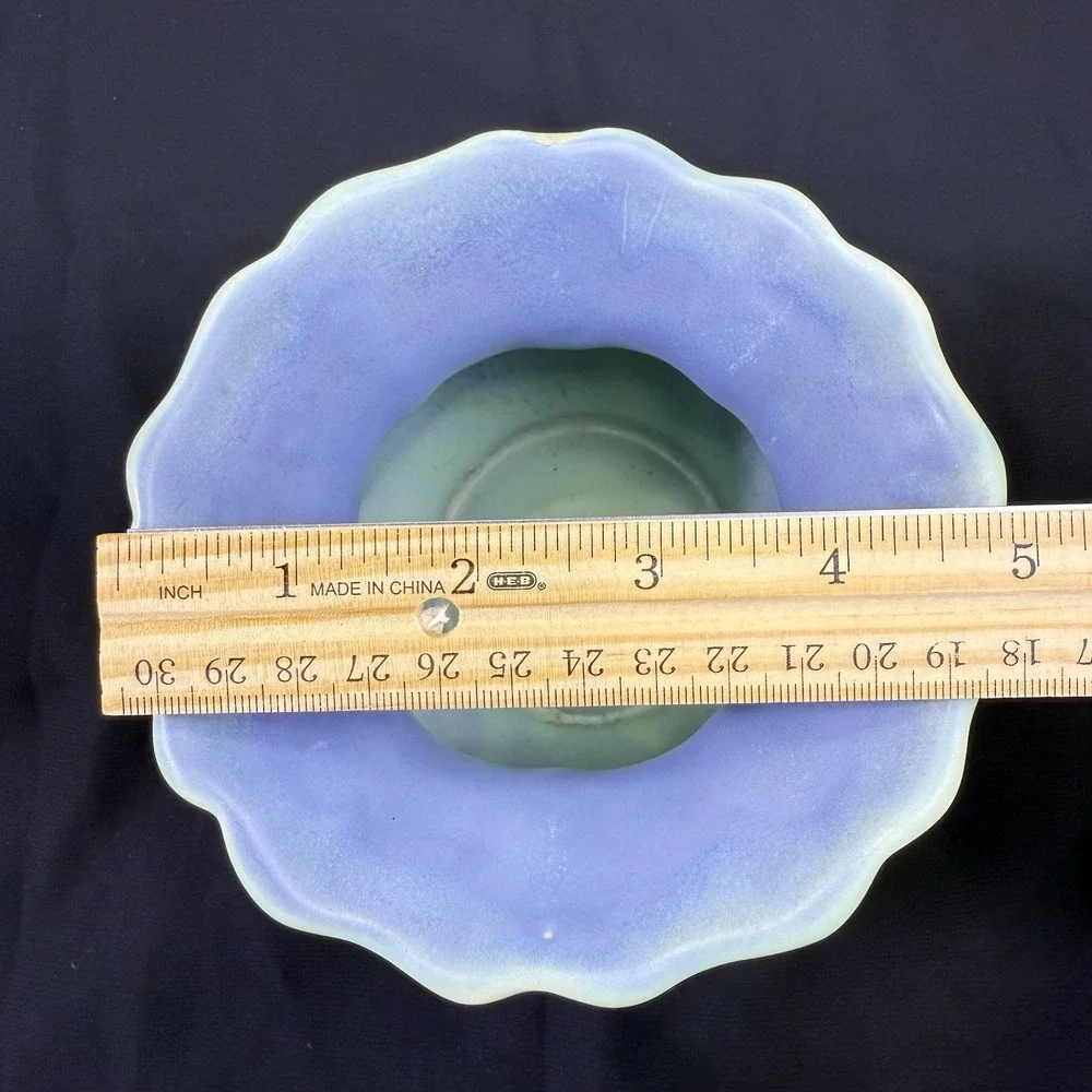 Vintage WELLER Vase Signed Since 1872 Pottery Blue Green Glaze‎ Handles